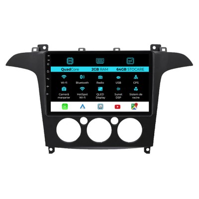 Navigatie Android Dedicata Ford S-Max (2006 - 2015), 9Inch, 2Gb Ram, 64Gb Stocare, Carplay, Clima manuala foto