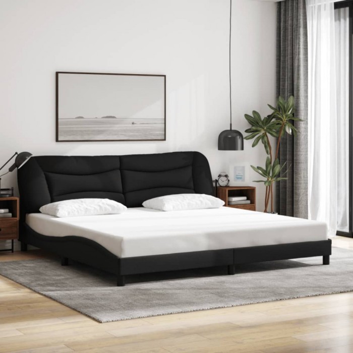 Cadru de pat fără saltea, negru, 200x200 cm, textil