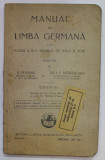 MANUAL DE LIMBA GERMANA PENTRU CLASA A - IV -A LICEALA DE BAIETI SI FETE de E. FLAVIAN si I.V. PATRASCANU , 1931, PREZINTA PETE SI URME DE UZURA