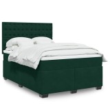 vidaXL Pat box spring cu saltea, verde &icirc;nchis, 140x190 cm, catifea 3293221