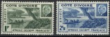 Coasta de Fildeș (AOF / Africa Occidentală Franceză) 1936&ndash;1944 - Set 2 Timbre &bdquo;Pirogă pe Lagună &amp; Mareșalul P&eacute;tain&rdquo; -KV1
