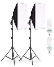 Set 2 Lampi Softbox pentru Studio + Suport Trepied Reglabil 80-200cm Andoer foto