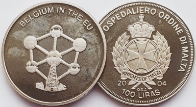2599 Ordinul din Malta 100 Liras 2004 Belgium in the EU foto