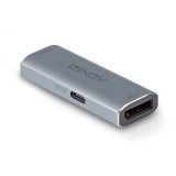 Adaptor Lindy DisplayPort 1.4 Repeater, latime de banda suportata 32.4 Gbps, rezolutie maxima 7680x4320 60Hz 4:4:4 8bit, material aluminiu, gri