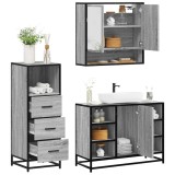 Set mobilier de baie, 3 piese, gri sonoma, lemn prelucrat