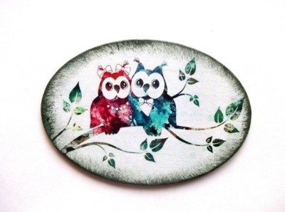 Magnet cu doua bufnite pe o creanga, magnet frigider 40422 foto