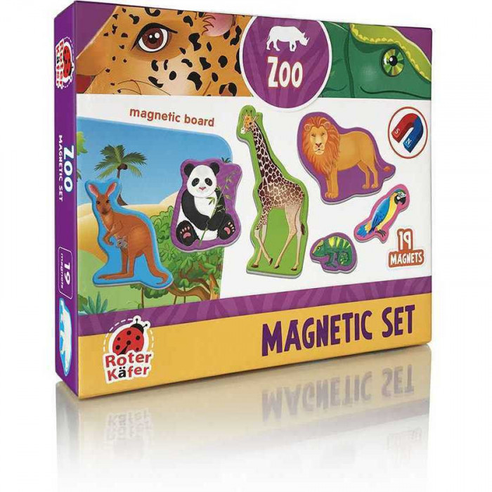 Set magnetic Animale de la Zoo cu Plansa magnetica inclusa, 19 piese Roter