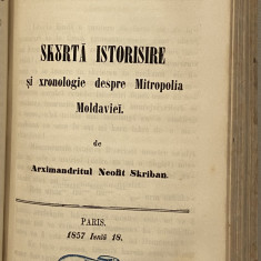 Scurta istorisre si cronologie despre Mitropolia Moldovei carte veche Neofit