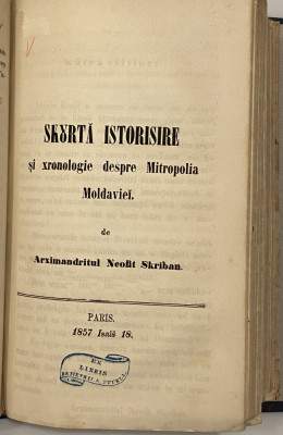 Scurta istorisre si cronologie despre Mitropolia Moldovei carte veche Neofit foto
