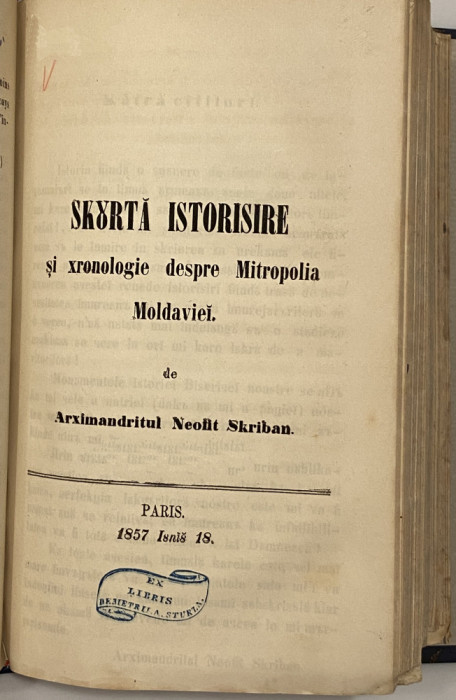 Scurta istorisre si cronologie despre Mitropolia Moldovei carte veche Neofit