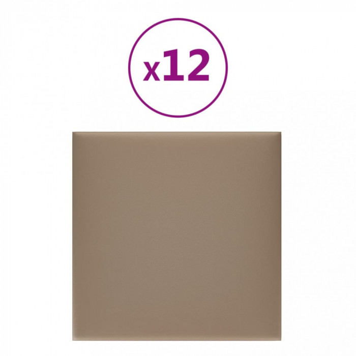 Panouri perete 12 buc. cappuccino 30x30 cm piele eco 1,08 m&sup2;