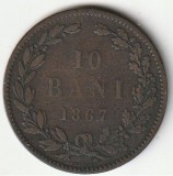 Moneda 10 bani 1867 - Romania, Heaton, Cupru (arama)