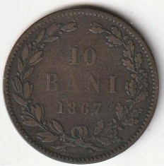 Moneda 10 bani 1867 - Romania, Heaton