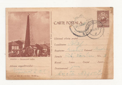 RF24 -Carte Postala- Huedin, Monumentul Eroilor, circulata 1962 foto