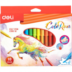 Set 18 Carioci Diverse Culori, Deli ColoRun, 1 mm Varf, Carioci Diverse Culori Deli, Set de Carioci, Rechizite Scolare, Carioci cu Varf Subtire, Cario