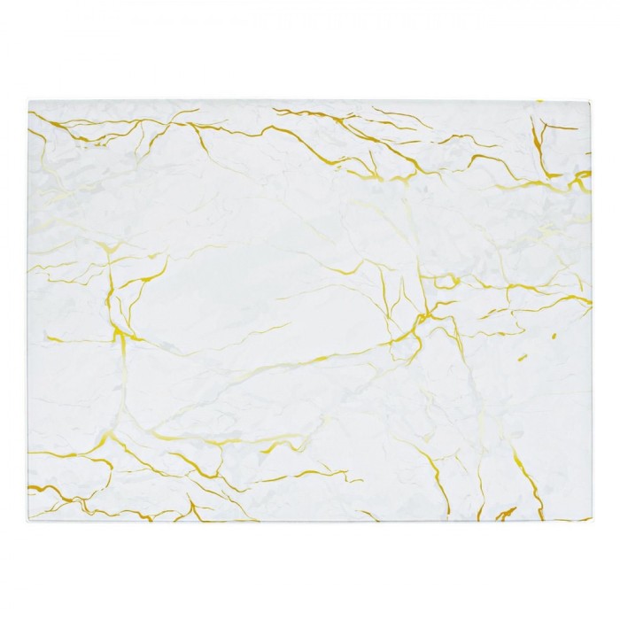 Tocator Sticla, Marble, Dimensiune 40x30cm, Incasabil, Marmura, Alb cu Auriu