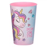Pahar Plastic Unicorn, Roz, Capacitate 0,34 L, Model Dream Come True