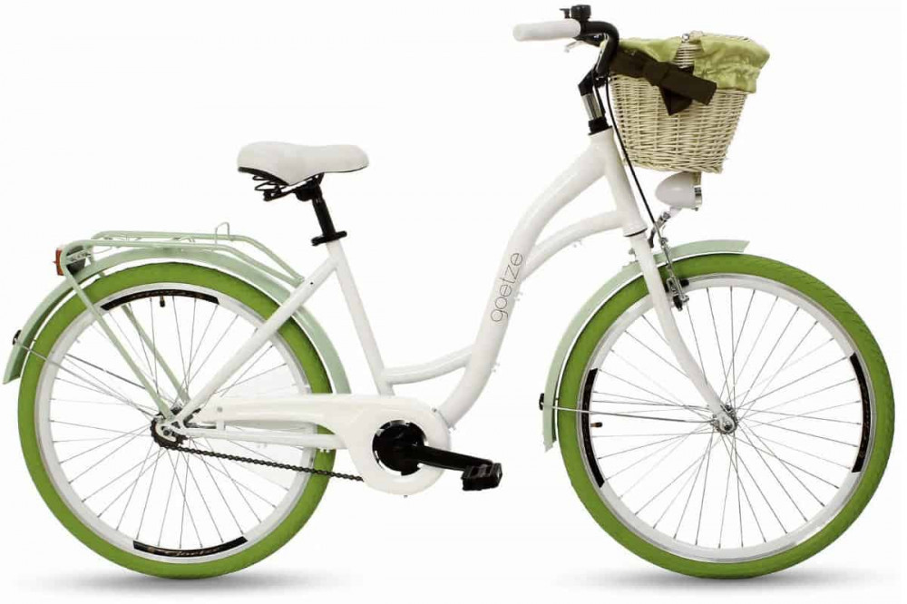 Bicicleta Dama Goetze® Colorus 1 viteze Roata 26", 155-180 cm inaltime,  Alb/Verde | Okazii.ro