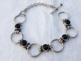 Argint BRATARA MASIVA ornata cu ONIX art deco 1930 FRANTA superba UNIC de efect