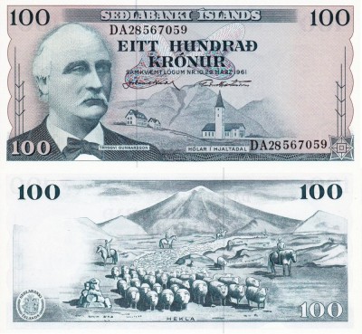 ISLANDA 100 kronur 1961 UNC!!! foto