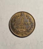 Moneda Italia 5 Centesimi 1861 M, Vittorio Emanuele II, Piesa de Colectie