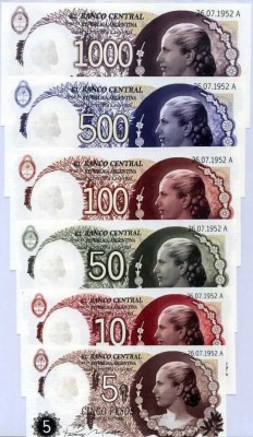 ARGENTINA - FANTASY NOTES - 5 + 10 + 50 + 100 + 500 + 1000 PESOS EVA PERON - UNC foto