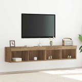 vidaXL Dulap TV de perete cu LED, 2 buc., stejar artizanal 80x30x30 cm