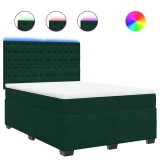 Cumpara ieftin Pat box spring cu saltea, verde inchis, 140x190 cm, catifea
