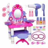 Set masuta toaleta si scaun pentru fetite, sunete si lumini, oglinda, uscator, accesorii cosmetice, ProCart