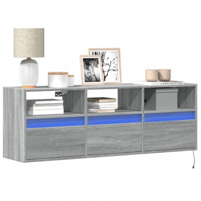 Gossi comoda tv de perete cu lumini led, gri sonoma, 130x31x45 cm foto