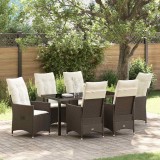 VidaXL Set de masă pentru grădină cu pernă 7 pcs Maro Rattan poli