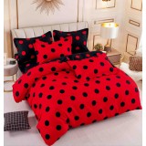 Lenjerie pat dublu,bumbac finet,6 piese,cearceaf cu elastic,rosie cu buline negre-A786