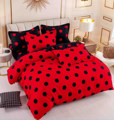 Lenjerie pat dublu,bumbac finet,6 piese,cearceaf cu elastic,rosie cu buline negre-A786 foto
