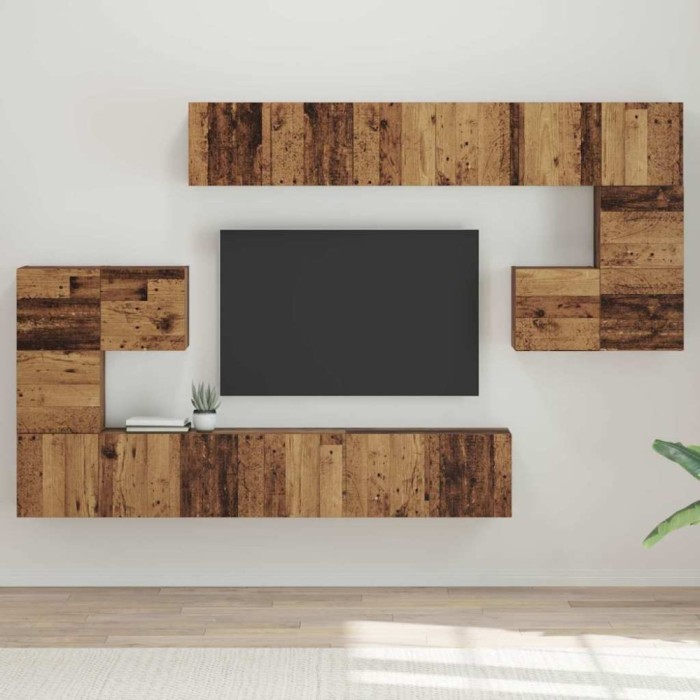 vidaXL Set comodă TV cu raft Altele 10 pcs Lemn vechi 180 x 30 x 90.5 cm