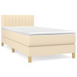 Cumpara ieftin Pat box spring cu saltea, crem, 90x200 cm, textil