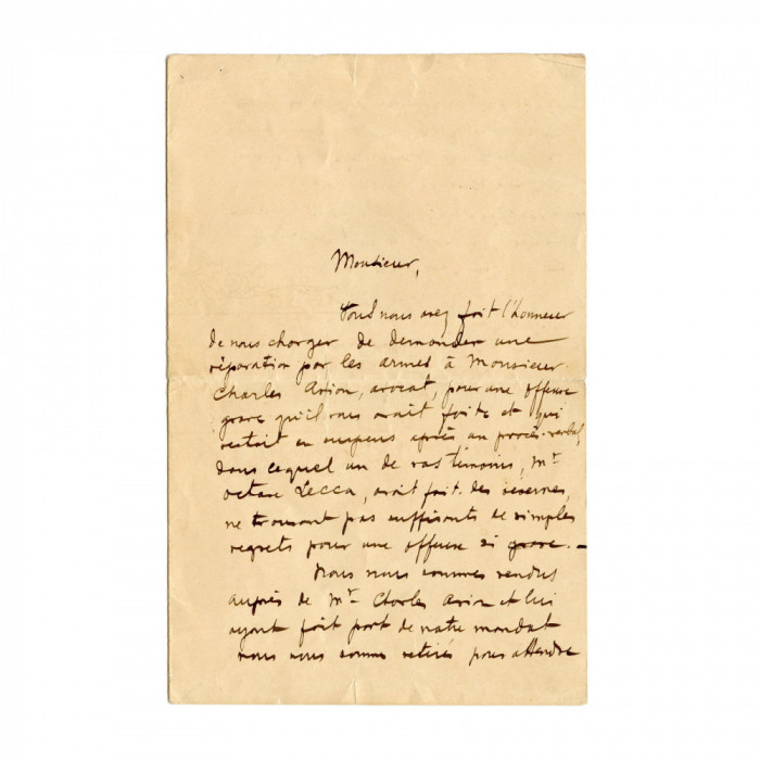 Constantin Arion, scrisoarea de duel, semnată de Ion C. Ghika, 1899