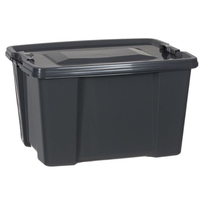 Cutie de plastic cu capac pentru depozitare, Negru, 30 litri