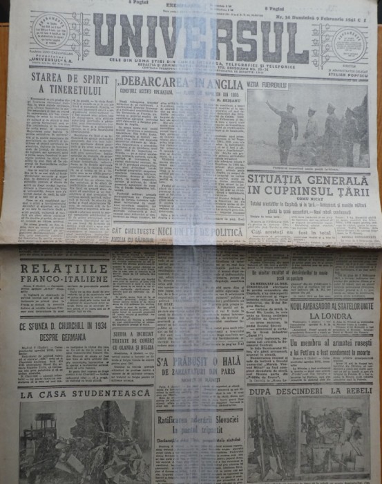 Ziarul Universul, 9 februarie 1941, Director Stelian Popescu