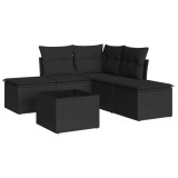 Cumpara ieftin Set mobilier de gradina cu perne, 6 piese, negru, poliratan