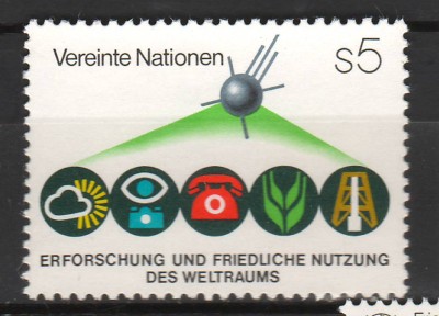 TIMBRE 143f, ONU, VIENA, 1982, EXPLOATAREA SI UTILIZAREA SPATIULUI. foto