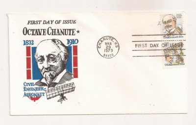 P7 FDC SUA- Octave Chanute, Engineer Aeronaut -First day of Issue, necirc. 1978 foto