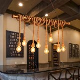 Lustra suspendata vintage cu franghie PEDRO, 8xE27, metal maro coffee (liniara)