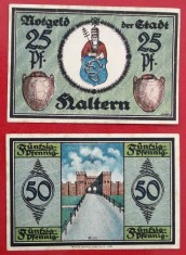 Germania lot 2 notgeld 25 + 50 pfennig 1921 Haltern ** foto