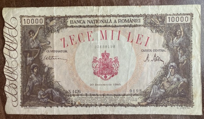 B11 64 - Bancnota foarte veche - Romania - 10000 lei emisiune 20 decembrie 1945