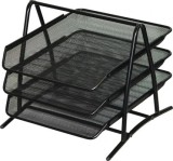 Cumpara ieftin Tavita pentru documente, negru, 3 niveluri, 295 x 265 x 345 mm, organizator metalic tip mesh pentru birou