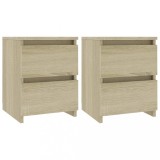 Set 2 Noptiere 30x30x40 cm cu 2 Sertare, PAL Stejar Sonoma