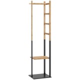 HOMCOM Cuier de Podea Autoportant cu Bară Centrală, 4 Bare Laterale, 2 C&acirc;rlige și 2 Rafturi, 46x28,5x153,5 cm, Negru | Aosom Romania