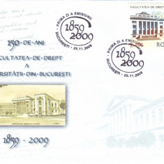 2009 Romania, FDC 150 ani Facultatea de Drept Bucuresti LP 1851, plic prima zi