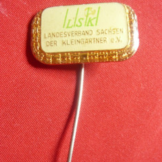Insigna veche Asociatia micilor gradinari LSK Saxonia ,metal si email ,h=2,5cm