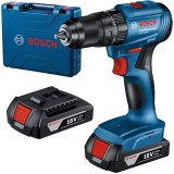 Bosch GSB 185-LI - Masina de gaurit si insurubat cu percutie cu 2 acumulatori Li-Ion 18 V 2 Ah 50 Nm motor fara perii led iluminare valiza plastic